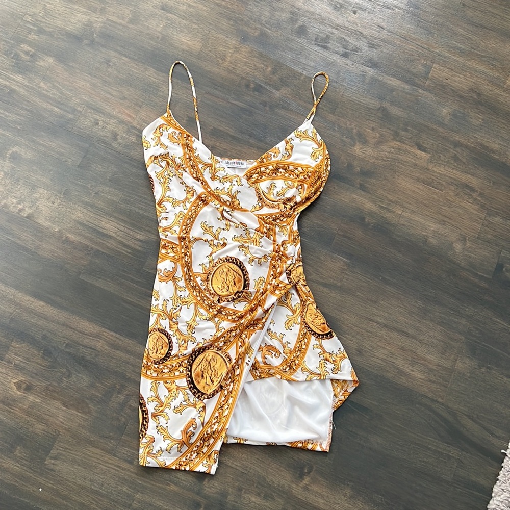 Fashion Nova Gold and White Mini Dress